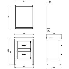 Комплект мебели ASB-Woodline Римини 60 чёрный массив ясеня