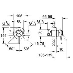 Смеситель с гигиеническим душем встраиваемый Grohe BauClassic 124434