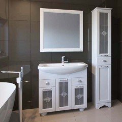 Тумба с раковиной ASB-Woodline Бергамо 85 витраж белый массив ясеня