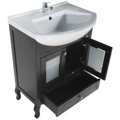 Тумба с раковиной ASB-Woodline Флоренция витраж 65 чёрный массив ясеня
