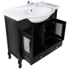 Тумба с раковиной ASB-Woodline Флоренция витраж 85 чёрный массив ясеня