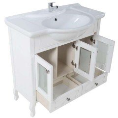 Тумба под раковину ASB-Woodline Флоренция витраж 85 белый массив ясеня