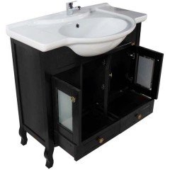 Комплект мебели ASB-Woodline Флоренция витраж 105 чёрный массив ясеня