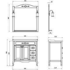 Зеркало ASB-Woodline Флоренция квадро 80 чёрный массив ясеня