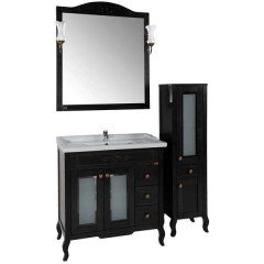 Тумба с раковиной ASB-Woodline Флоренция квадро 80 чёрный массив ясеня