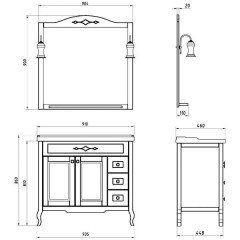 Зеркало ASB-Woodline Флоренция квадро 90 чёрный массив ясеня