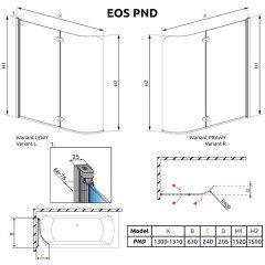 Шторка на ванну Radaway Eos PND 130 205202-101R