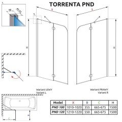 Шторка на ванну Radaway Torrenta PND 100 201202-105NR