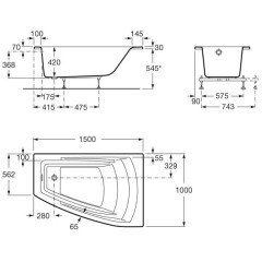 Ванна акриловая Roca Hall Angular 150x100 R ZRU9302865