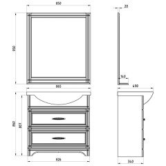 Тумба с раковиной ASB-Woodline Берта 85 белый массив ясеня