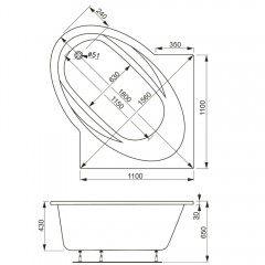 Ванна акриловая Vagnerplast Bahama 110 VPBA139BAH3X-04