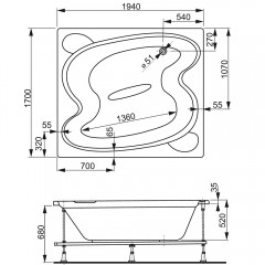 Ванна акриловая Vagnerplast Helios 194 VPBA197HEL2X-04