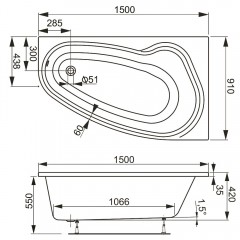 Ванна акриловая Vagnerplast Avona 150 Right VPBA159AVO3PX-04