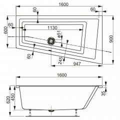 Ванна акриловая Vagnerplast Cavallo Offset 160 Left VPBA169CAV3LX-04