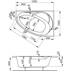Ванна акриловая Vagnerplast Flora 150 left VPBA151FLA3LX-04