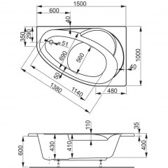 Ванна акриловая Vagnerplast Flora 150 Right VPBA151FLA3PX-04