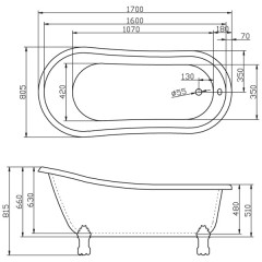 Ванна акриловая BelBagno BB04-ROS