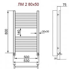 Полотенцесушитель водяной Ника Modern ЛМ 2 белый с вентилями 80x50