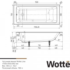 Ванна чугунная Wotte Line 170x70