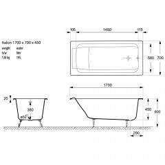 Ванна чугунная Vinsent Veron Italon 170x70 с ножками