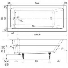 Ванна чугунная Wotte Line Plus 180x80