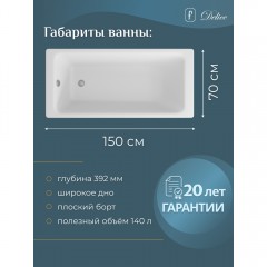 Ванна чугунная Delice France Parallel 150x70 DLR220503