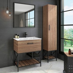 Тумба с раковиной Comforty Бредфорд 75 дуб тёмный/чёрный (белая раковина)