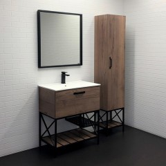 Тумба с раковиной Comforty Бредфорд 75 дуб тёмный/чёрный (белая раковина)