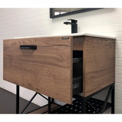 Тумба с раковиной Comforty Бредфорд 75 дуб тёмный/чёрный (белая раковина)