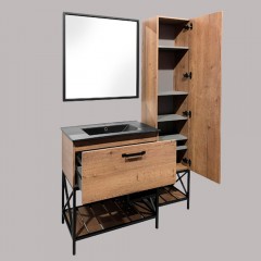 Тумба с раковиной Comforty Бредфорд 75 дуб тёмный/чёрный (чёрная раковина)
