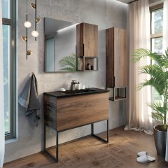 Тумба с раковиной Comforty Равенна 90 дуб тёмно-коричневый/чёрный
