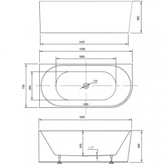 Ванна акриловая Vincea VBT-402-1500L
