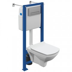 Инсталляция Cersanit Vector + кнопка Blick хром матовый + унитаз Cersanit Carina XL Clean On DPL EO slim с сиденьем A64440