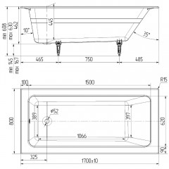 Ванна чугунная Delice France Parallel 170x80 DLR220502-AS