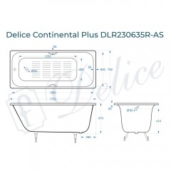 Ванна чугунная Delice France Continental Plus 170x75 DLR230635R-AS