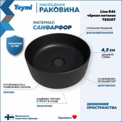 Раковина накладная Teymi Lina D41 T50197