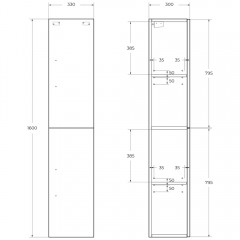 Пенал BelBagno Aurora 33 bianco lucido AURORA-1600-2A-SC-BL-P-L