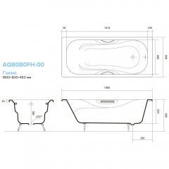 Ванна чугунная Aquatek Гамма 180x80 с ручками AQ8080FH-00
