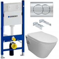Инсталляция Geberit 458.149.21.1 + кнопка смыва Delta01 115.107.21.1 + унитаз Bloomix Enjoy AD1304SB Ceramic+ безободковый с биде и смесителем