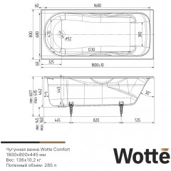 Ванна чугунная Wotte Comfort 180x80