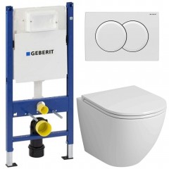 Инсталляция Geberit 111.154.11.1 + кнопка смыва Delta01 115.107.11.1 + унитаз Grossman GR-4455SQ безободковый торнадо с сиденьем