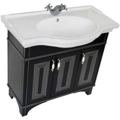 Тумба с раковиной Aquanet Валенса 100 черный краколет/серебро 00180310 + 00172465