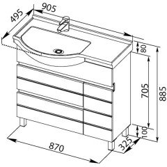 Тумба с раковиной Aquanet Доминика 90 L черный 00175938 + 00176497