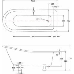 Ванна акриловая Burlington Harewood Slipper E1+E9