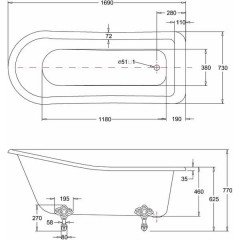 Ванна акриловая Burlington Harewood Slipper E1+E11