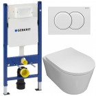 Инсталляция Geberit 111.154.11.1 + кнопка смыва Delta01 115.107.11.1 + унитаз Bloomix Ultra MD1204T/UF3 безободковый торнадо с сиденьем
