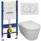 Инсталляция Geberit 111.154.11.1 + кнопка смыва Delta01 115.107.11.1 + унитаз Bloomix Ultra MD1204R/UF3 безободковый с сиденьем