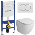 Инсталляция Geberit 111.154.11.1 + кнопка смыва Delta01 115.107.11.1 + унитаз Grossman GR-4455SQ безободковый торнадо с сиденьем