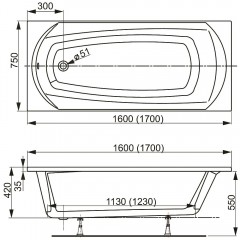 Ванна акриловая Vagnerplast Ebony 170 VPBA170EBO2X-04