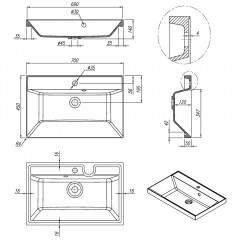 Тумба с раковиной Style Line Манхэттен 70 подвесная графит/антрацит
